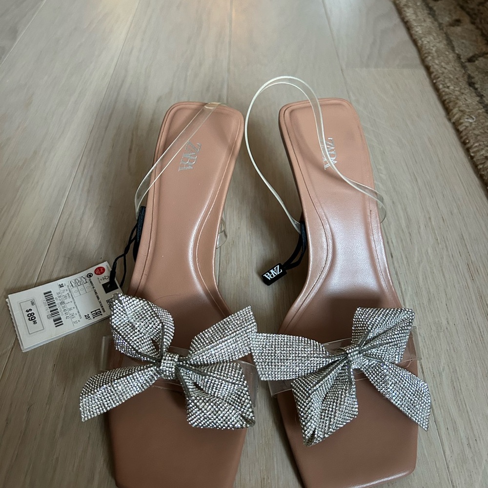 Zara Heels with Silver Embellished Bow